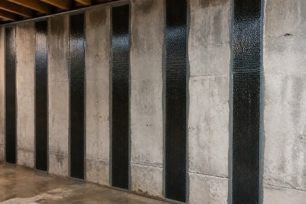 Carbon fiber strap on a basement wall