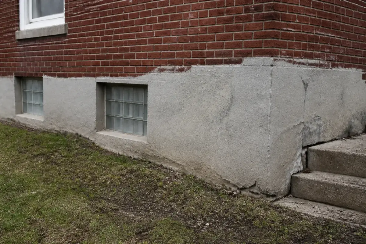 Older Midwest home foundation seen from outside