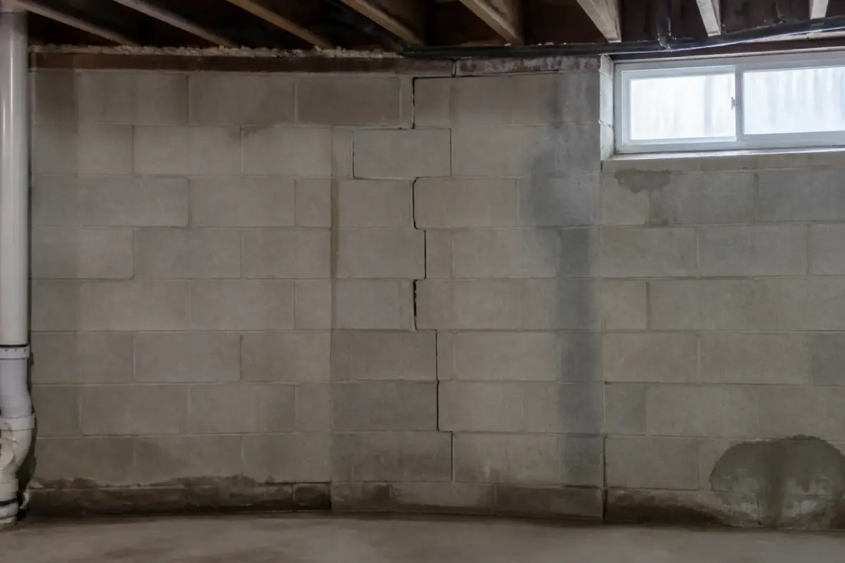 Damaged basement block foundation wall